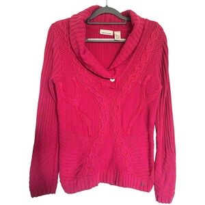 DKNY Vintage Y2K Pink Cable Knit Shawl Collar Sweater
